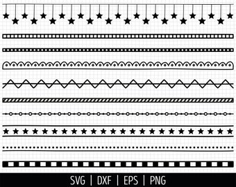 Doodle scheidingslijnen SVG. Hand getrokken lijnverdelers gesneden bestanden set, decoratieve tekstranden PNG, vectorpaginaverdeler clipart. Digitale bestanden dxf eps