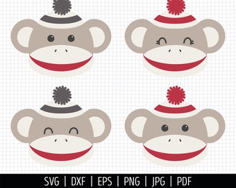 Sock Monkey SVG. Cheeky Monkey Faces Clipart. Baby Cut Files Bundle. Vector Files for Cutting Machine png dxf eps jpg pdf Instant Download