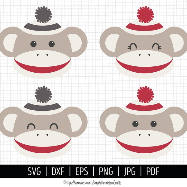 Sock Monkey SVG. Cheeky Monkey Faces Clipart. Baby Cut Files Bundle. Vector Files for Cutting Machine png dxf eps jpg pdf Instant Download