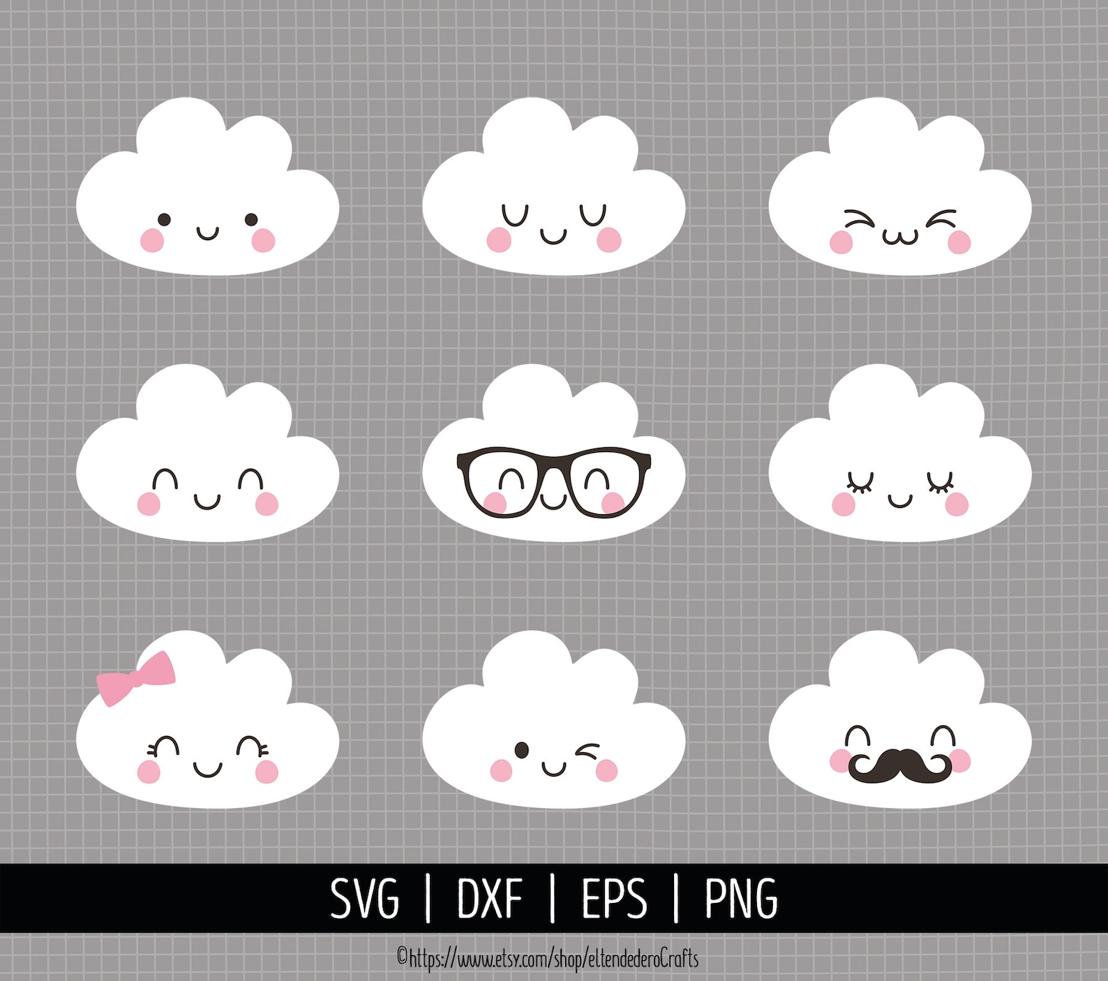 Baby Cloud SVG. Kids Cute Cloud Clipart. Kawaii Cloud Faces Etsy