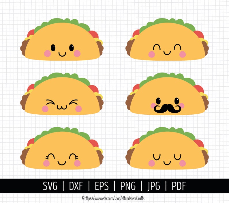 Taco SVG dxf eps Mexican Food SVG Cute Face Shirt Vector Cutting Machine Kawaii Taco with Mustache PNG Clipart Cinco de Mayo Cut Files