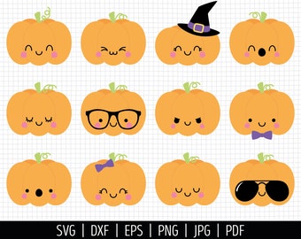 Pumpkin SVG. Kids Halloween Bundle Clipart. Cute Kawaii Girl Pumpkin Vector Cut Files for Cutting Machine. png dxf eps Instant Download