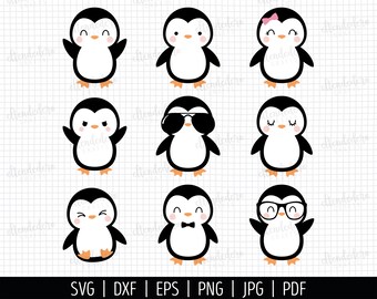 Penguin SVG. Baby Girl and Boy Penguins PNG Clipart. Kids Penguin with Sunglasses Cut Files Silhouette Vector Cutting Machine Download