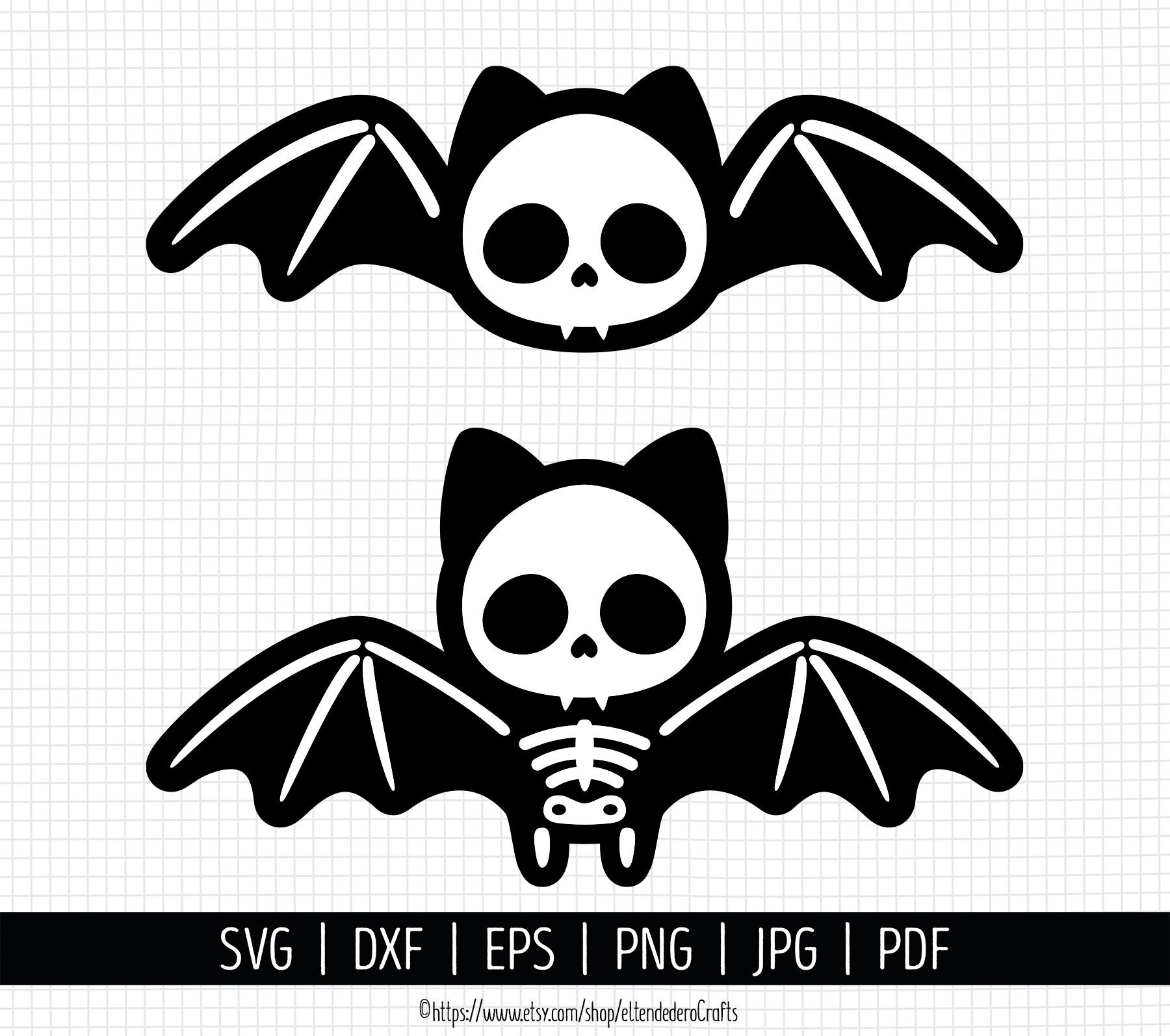 Bat Skeleton SVG. Kids Halloween Animal Skeleton Bundle Clipart. Baby Cute Skull Vector Cut Files for Cutting Machine. PNG Instant Download