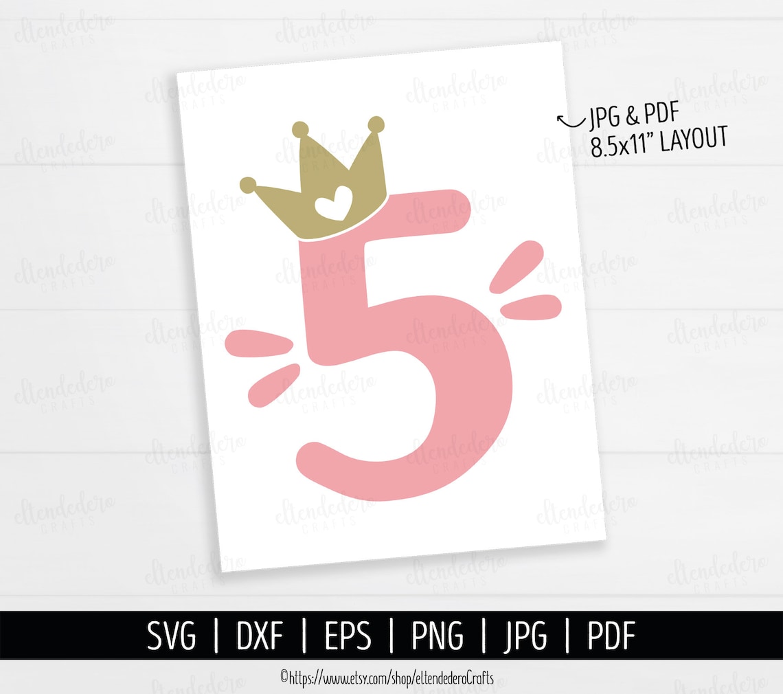 5th Birthday SVG Cut File. Five With Crown Shirt Vector Files - Etsy