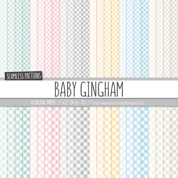 Gingham Digital Paper Pack. Pastel Tablecloth Backgrounds. Pale Colors Diagonal Check Gingham Plaid Fabric Seamless Patterns. Baby Scrapbook