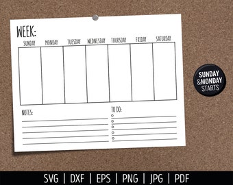 weekly calendar svg etsy
