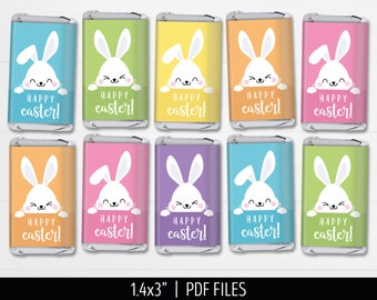 Easter Mini Candy Bar Wrappers. Classroom Happy Easter Bunny Mini Chocolate Bar Wraps. Digital PDF Candies Treat Labels Decor Download