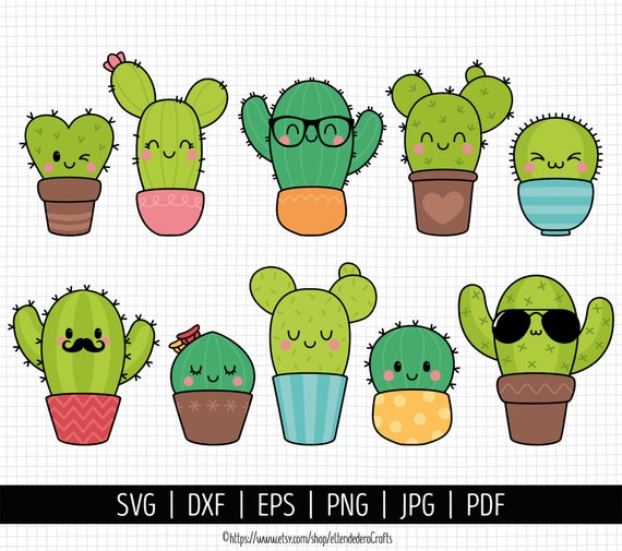 Cute kawaii cactus in pots. Cartoon style. Vector images on a