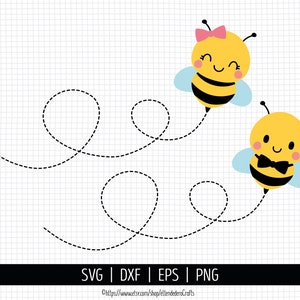 Flying Bumble Bee SVG. Baby Honey Bee Cut Files. Girl and Boy Cute Honeybee in Flight Clipart. Kids Vector. Instant Download dxf eps png