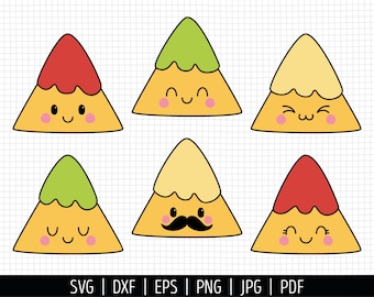 Nacho SVG. Cinco de Mayo Cut Files. Mexican Food SVG, Kawaii Nacho with Mustache PNG Clipart. Cute Face Shirt Vector for Cutting Machine