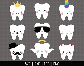 Tooth SVG. Tooth Fairy Bag Bundle Cut Files. Tooth for Girl and Boy PNG. Kids Vector Tooth Emotions Clipart Cutting Machine Download dxf eps