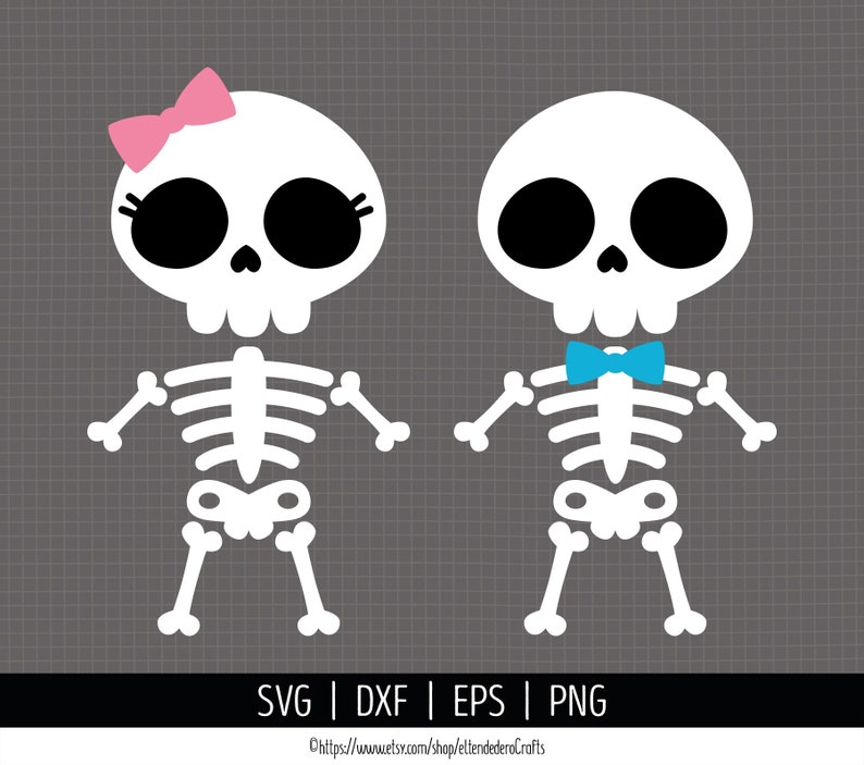 Skeleton SVG. Kids Halloween Skeleton Girl & Boy Clipart. Baby Cute Skull Vector Cut Files for Cutting Machine. png dxf eps Instant Download image 1