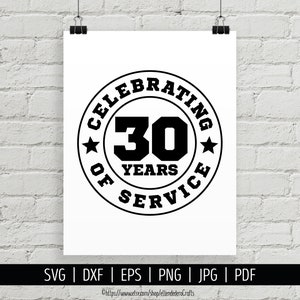 勤続 30 年記念 SVG。勤続記念シャツ ファイル カッティング マシン。退職を祝う従業員感謝バッジ シルエット Cricut