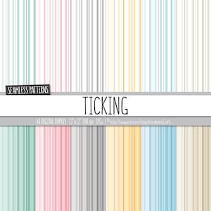 Ticking Digital Paper Pack. Pastel Mattress Ticking Stripes Backgrounds. Printable Soft Pale Colors Lined Patterns. Fabric Scrapbook Papers