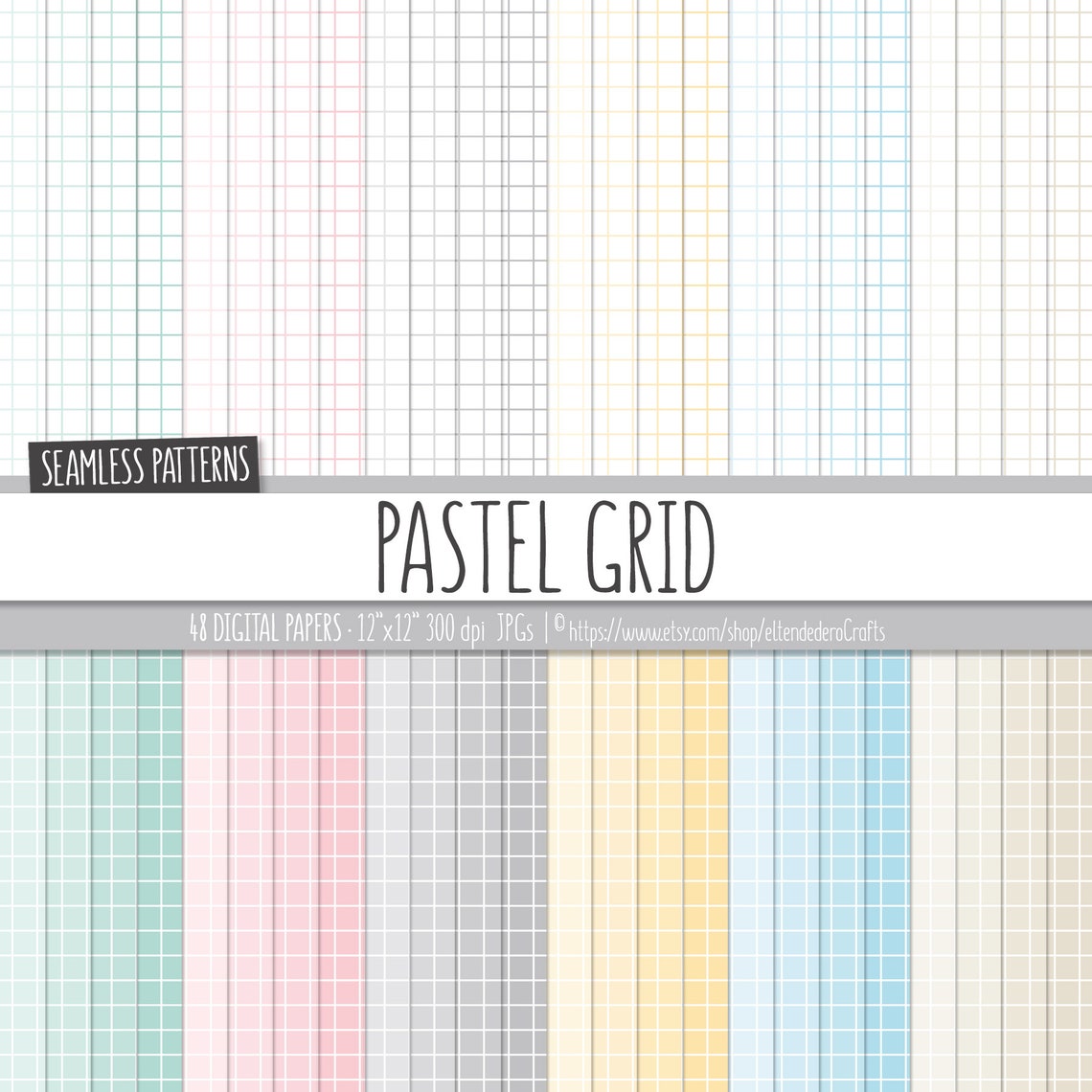 Pastel Grid Digital Paper Set. Baby Colors Graph Backgrounds. Etsy