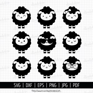 SVG de mouton noir. Bébé Agneau Bundle Clipart PNG. Sheep Boy - Girl Cut Files. Machine de découpe de vecteur de silhouette d'animaux de ferme d'enfants mignonsTélécharger