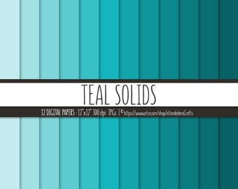 Teal Solids Digital Paper Set. Plain Teal Backgrounds. Monochrome Solid Turquoise Palette Gradient Scheme Papers Digital Scrapbook Download