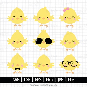 Chick SVG. Easter Chicks Bundle Clipart PNG. Chicken Boy - Girl Cut Files. Chick with Sunglasses Silhouette Vector Cutting Machine Download