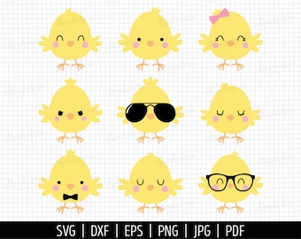 Chick SVG. Easter Chicks Bundle Clipart PNG. Chicken Boy - Girl Cut Files. Chick with Sunglasses Silhouette Vector Cutting Machine Download