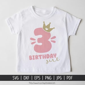 Geburtstagskind PNG. 3 Jahre Prinzessin Party Shirt SVG für Schneidemaschine. Niedliche Zahl 3 mit Krone, Silhouette Cricut Instant Download