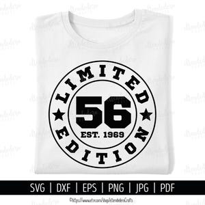 56e verjaardag-SVG. Fifty-Six Est 1969-shirtvector voor snijmachine. 56 Years Squad Limited Edition badge gesneden bestanden silhouet Cricut