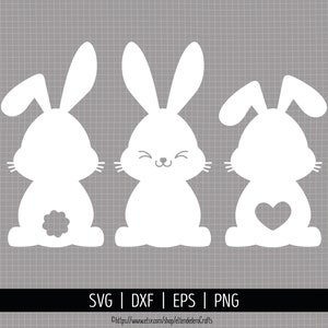 Bunny SVG. Cute Baby Easter Bunnies Clipart PNG. White Rabbit Monogram Cut File. Bunny Bottom Silhouette Vector DXF Cutting Machine Download