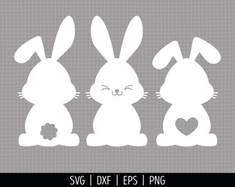 Bunny SVG. Cute Baby Easter Bunnies Clipart PNG. White Rabbit Monogram Cut File. Bunny Bottom Silhouette Vector DXF Cutting Machine Download