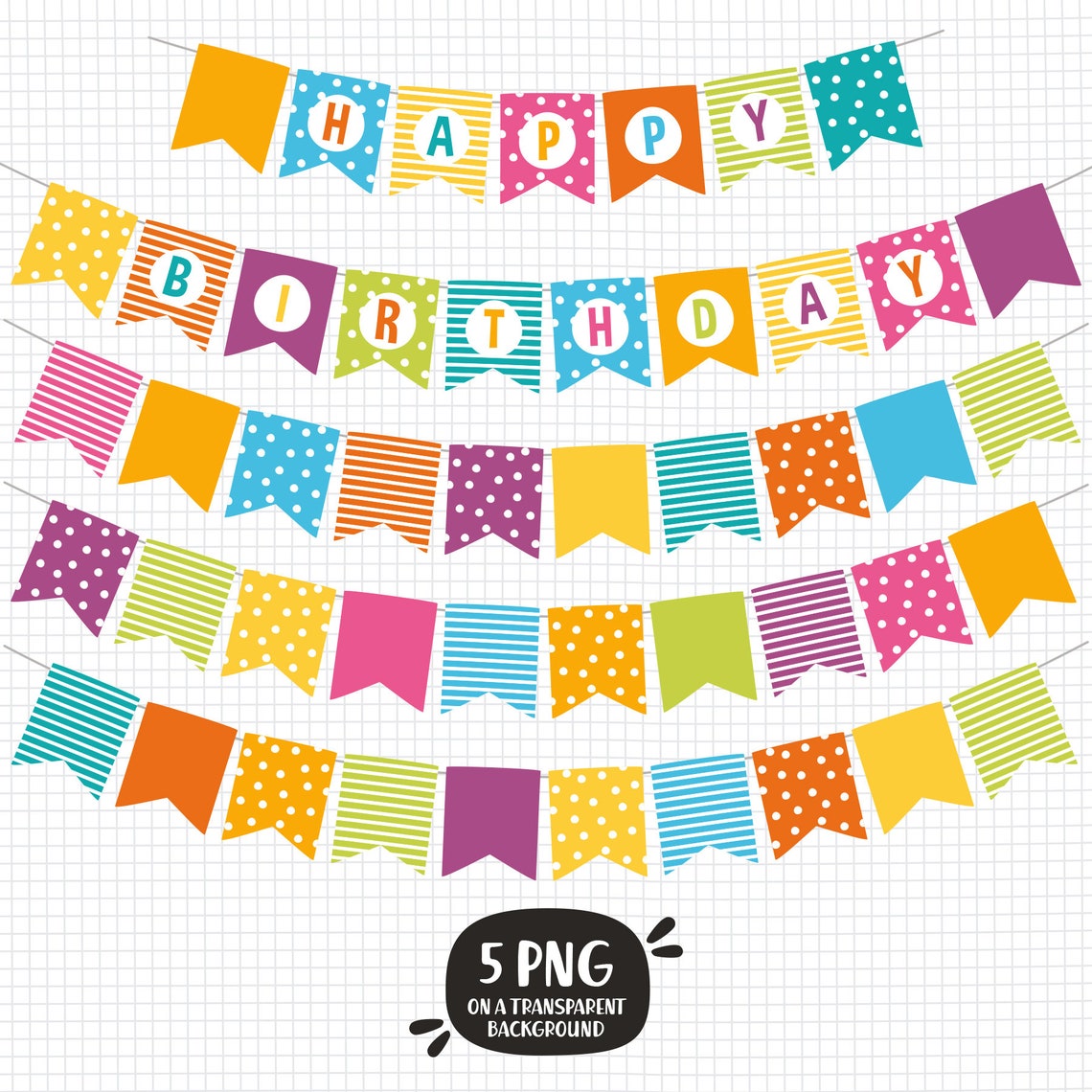 Birthday Banner Clipart. Birthday PNG Clip Art. Doodle Kids | Etsy