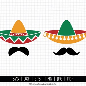 Sombrero SVG. Cinco de Mayo Cut Files. Mexican Hat SVG, Mexican Mustache PNG Clipart. Dad Shirt Vector Cutting Machine, dxf eps Download