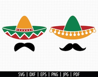 Sombrero SVG. Cinco de Mayo Cut Files. Mexican Hat SVG, Mexican Mustache PNG Clipart. Dad Shirt Vector Cutting Machine, dxf eps Download