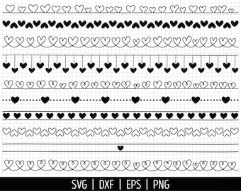 Doodle Heart Dividers SVG. Hand Drawn Scallop Lines Cut Files, Decorative Text Borders PNG, Vector Page Divider Clipart. Digital dxf eps