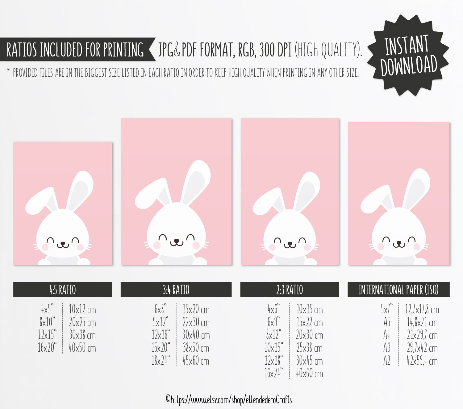 PRINTABLE Bunny Nursery Decor. Pink Baby Bunny Wall Art. Cute | Etsy