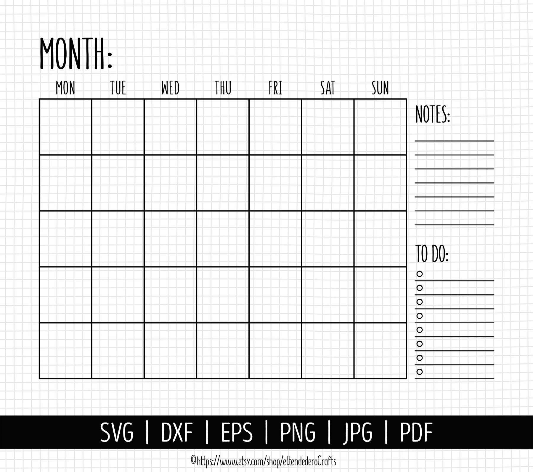 Blank Calendar SVG. Digital Monthly Calendar Vector Cut Files Etsy