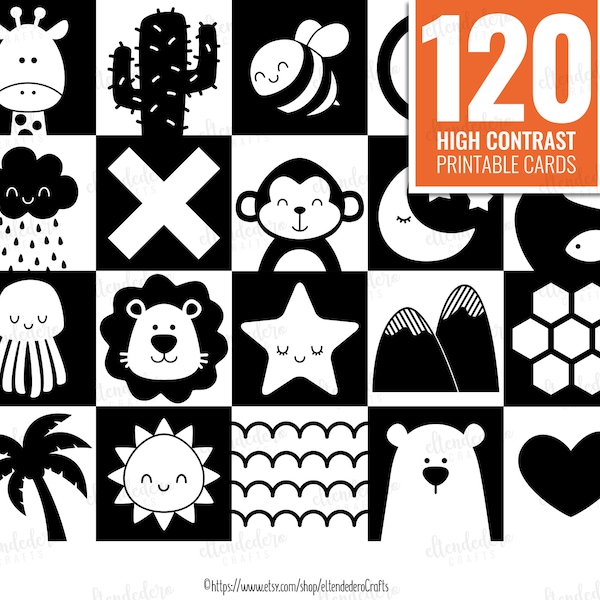 PRINTABLE High Contrast Baby Cards. Monochrome Sensory Flash Cards, Infant Stimulation, Black & White Shapes for Babies PDF Digital Download