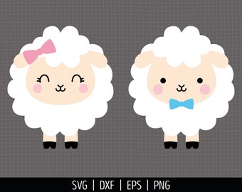 Sheep Girl SVG. Baby Lambs Clipart PNG. Sheep Boy with Bowtie Girl Bow Cut Files. Farm Animals Silhouette Vector Cutting Machine Download