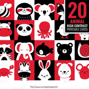 IMPRIMIBLE/ Tarjetas Estimulación Visual Bebé. PDF Tarjetas Blanco Negro y Rojo de Aprendizaje Infantil. Láminas Sensoriales Naturaleza.