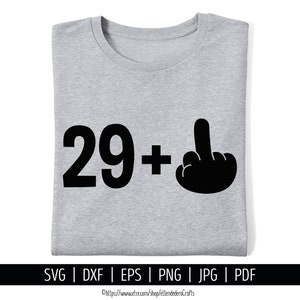 30e verjaardag SVG, 29 plus 1 gesneden bestand, middelvinger vector snijmachine, vuile dertig shirt. Bday Party grappige citaten silhouet Cricut