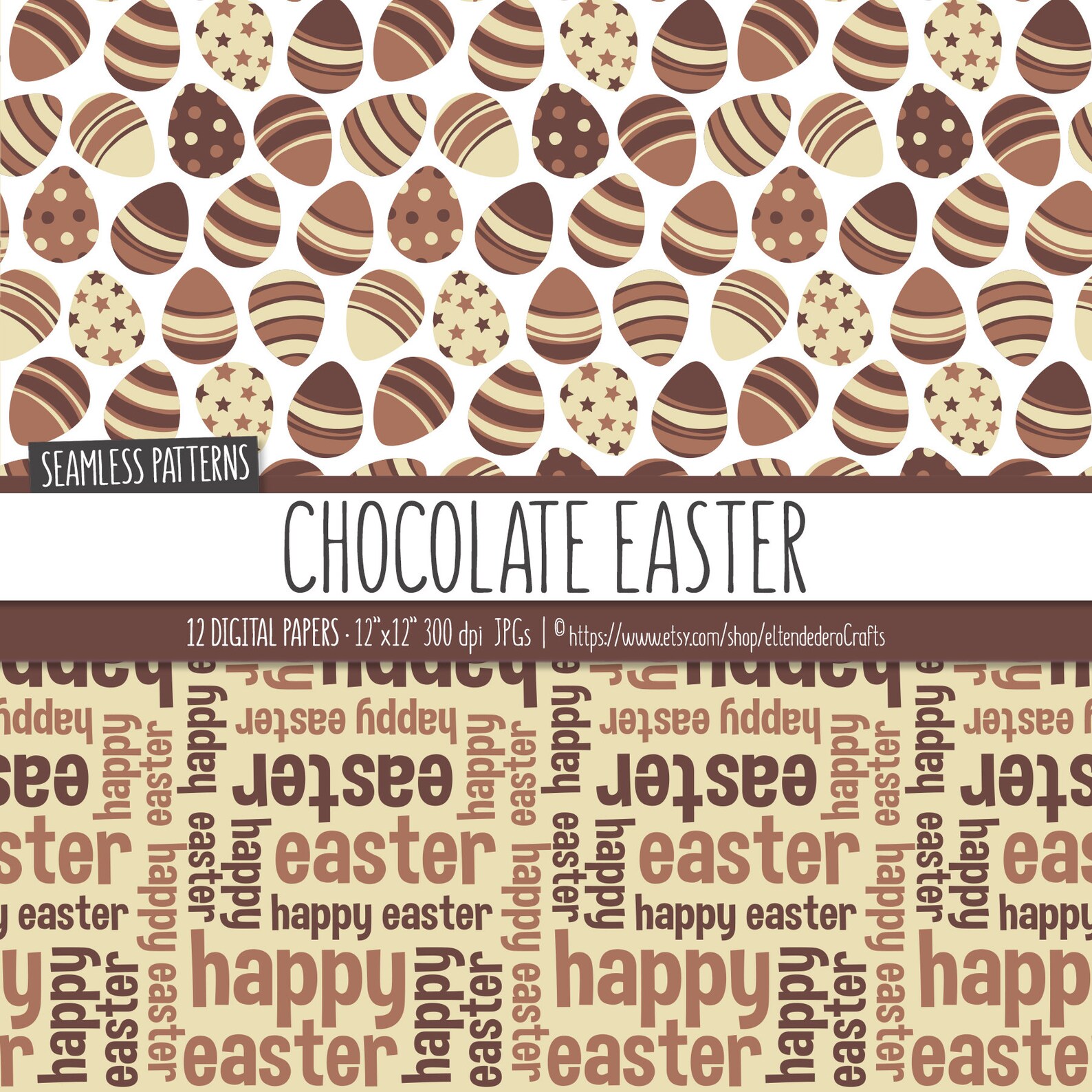 Easter Digital Paper Package. Chocolate Easter Bunny Seamless Patterns ...
