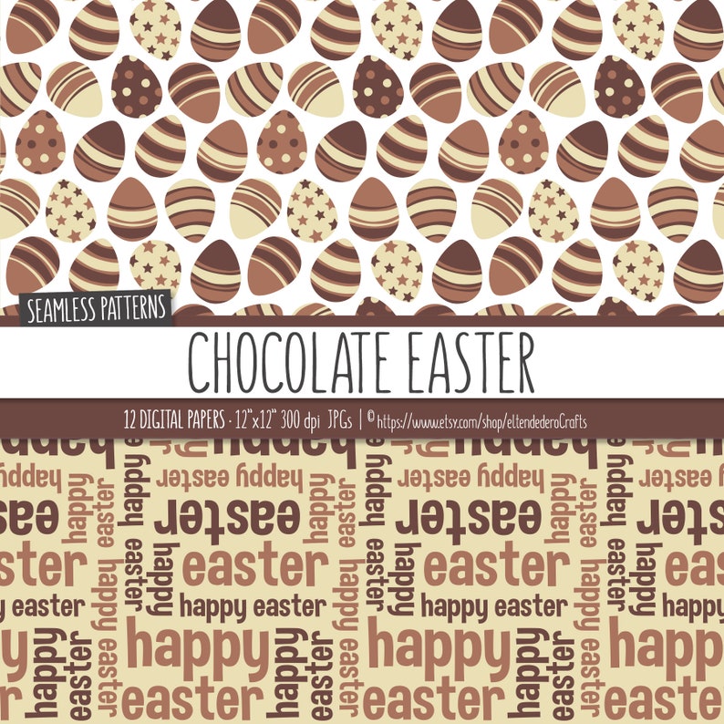 Easter Digital Paper Package. Chocolate Easter Bunny Seamless Patterns ...