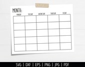 Blank Homeschool Calendar SVG. Digital Monthly Calendar Vector Cut Files Cutting Machine. Printable Calendar Download. Month Planner pdf dxf
