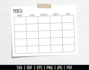 Blank Homeschool Calendar SVG. Digital Monthly Calendar Vector Cut Files Cutting Machine. Printable Calendar Download. Month Planner pdf dxf