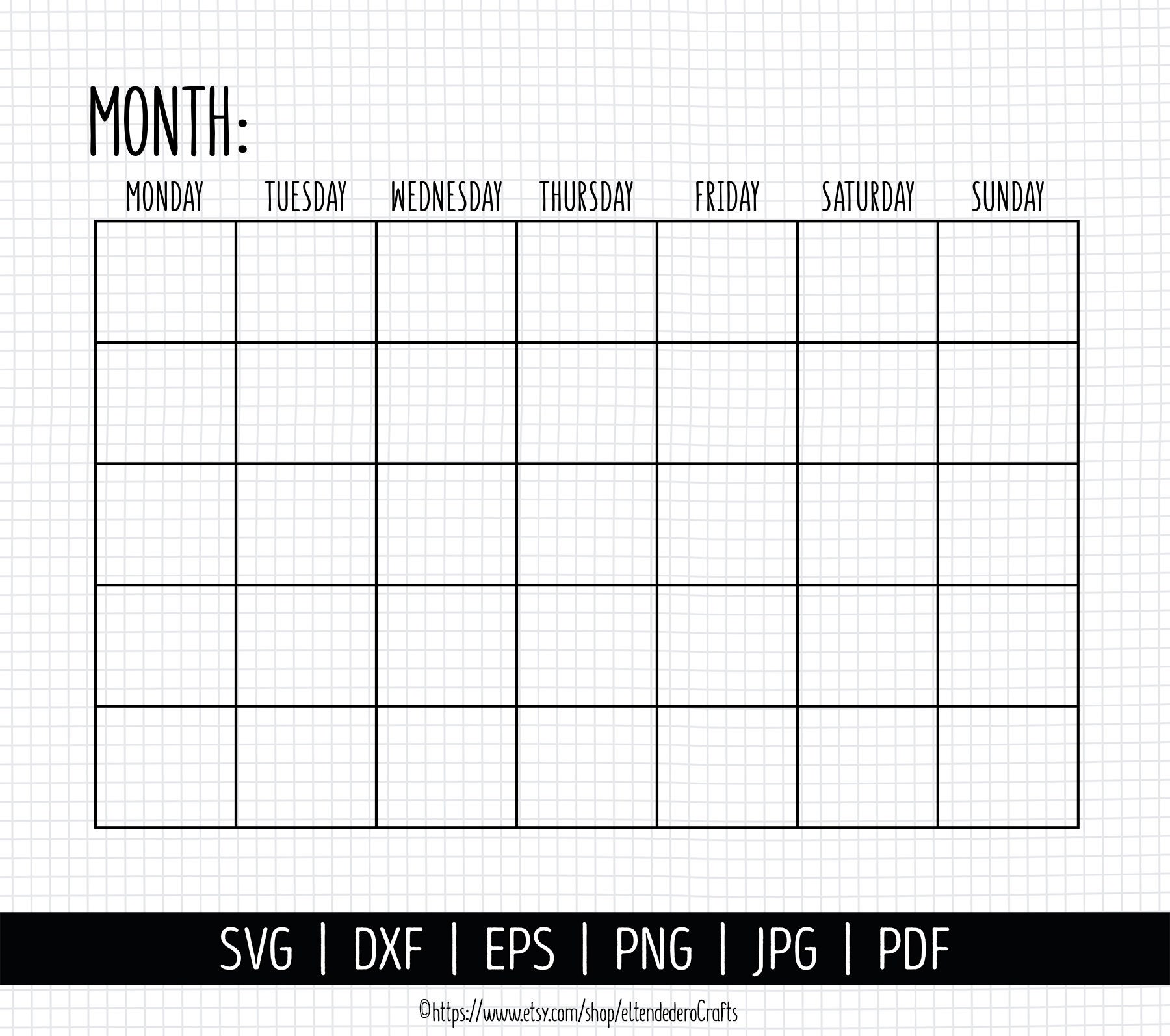 Blank Calendar SVG. Digital Monthly Calendar Vector Cut Files Etsy