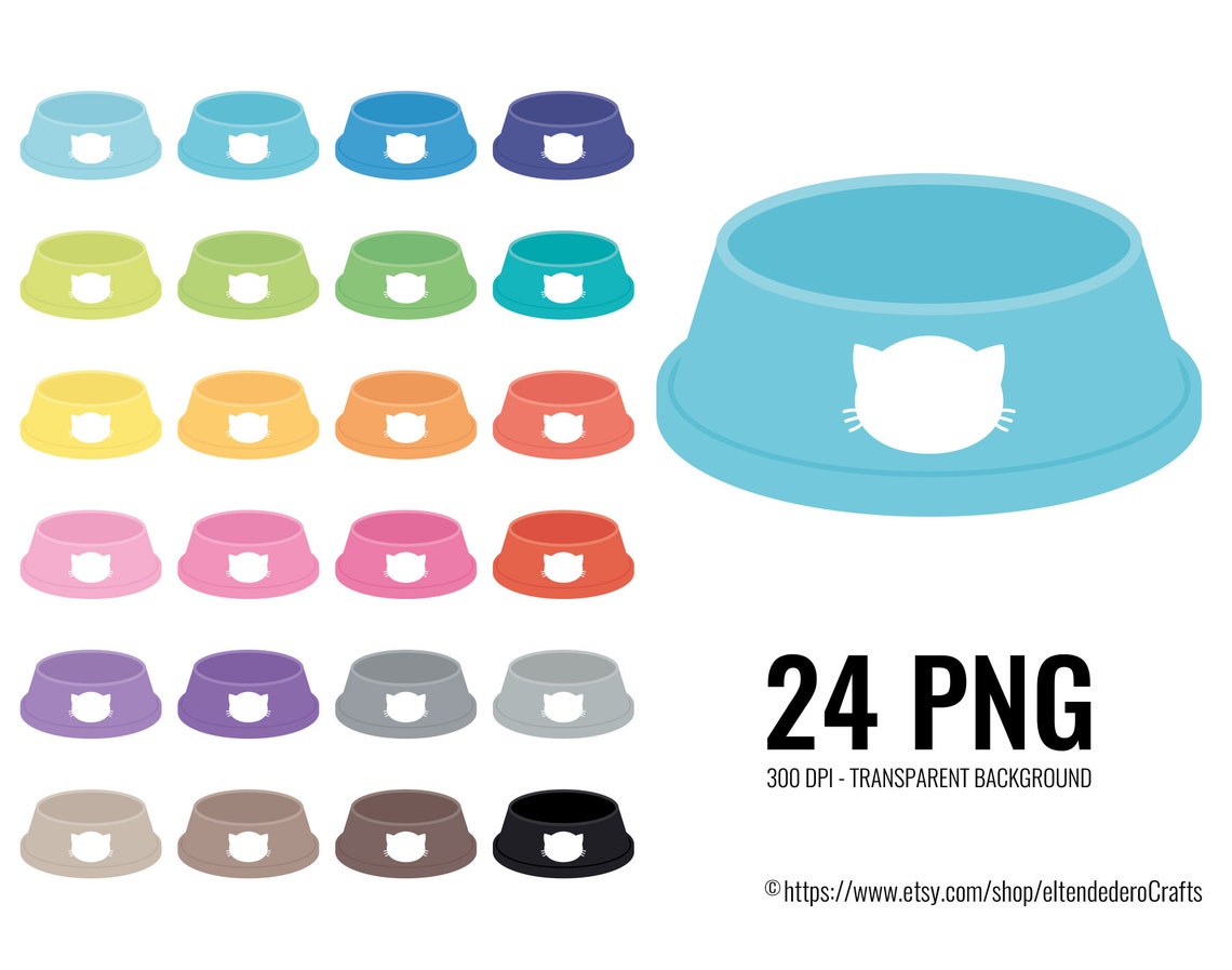 Cat Food Bowl Clipart. Digital Kitten Bowls Clip Art. Kitty Etsy