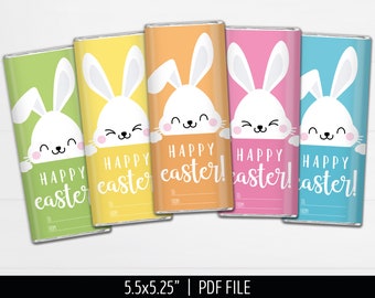 Easter Chocolate Bar Wrappers. Classroom Happy Easter Bunny Large Candy Bar Labels. Digital PDF Easter Candies Treat Wraps Decor Download