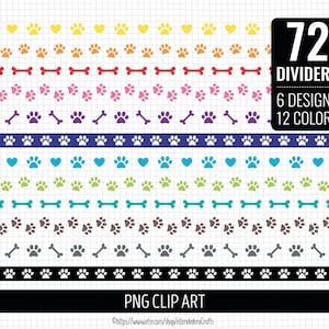 Paw Dividers PNG-afbeelding. Hondenpootafdrukken bundel lijnverdelers, huisdier decoratieve tekstranden, digitale paginascheiding Clip art direct downloaden