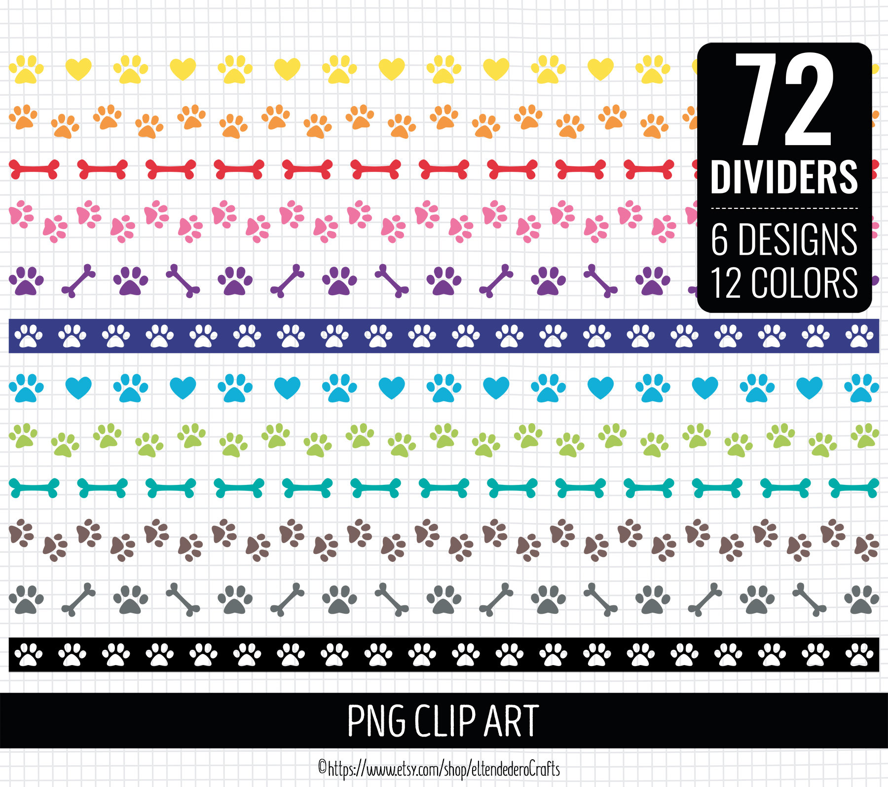 Paw Dividers PNG Clipart. Dog Paw Prints Line Dividers Bundle Etsy