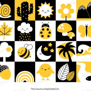 PRINTABLE High Contrast Baby Cards. Monochrome Sensory Flash Cards, Infant Stimulation, Black White Yellow Shapes for Babies PDF Download image 2