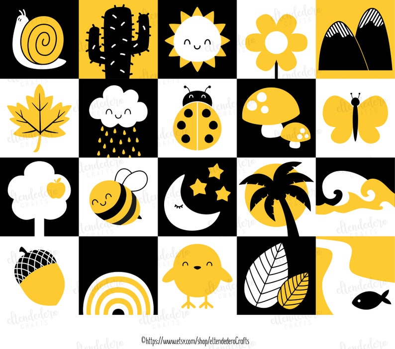 PRINTABLE High Contrast Baby Cards. Monochrome Sensory Flash Cards, Infant Stimulation, Black White Yellow Shapes for Babies PDF Download image 2