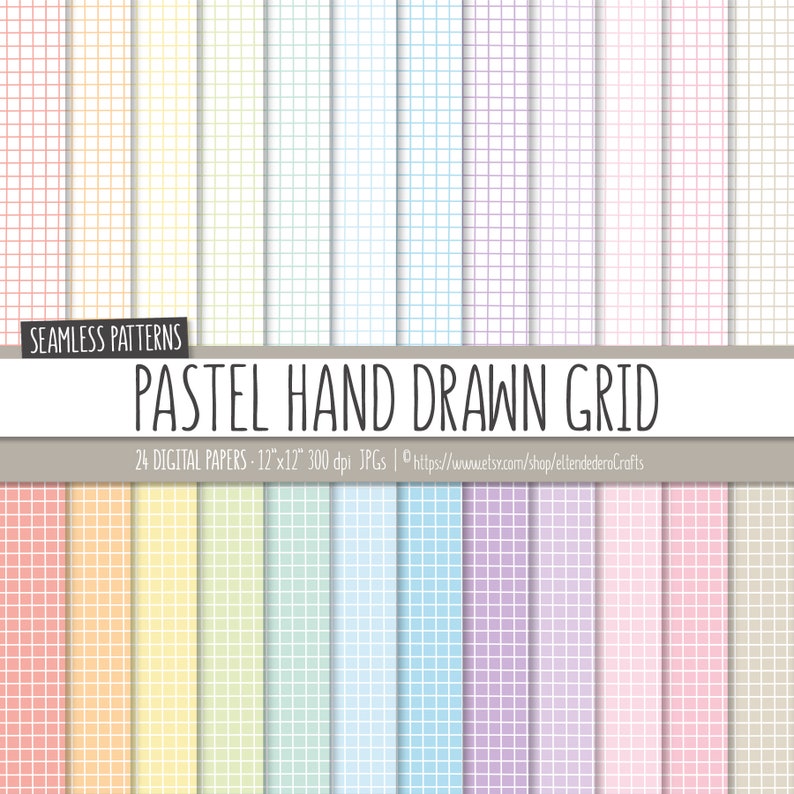 Pastel Hand Drawn Grid Digital Paper Set. Baby Graph Etsy